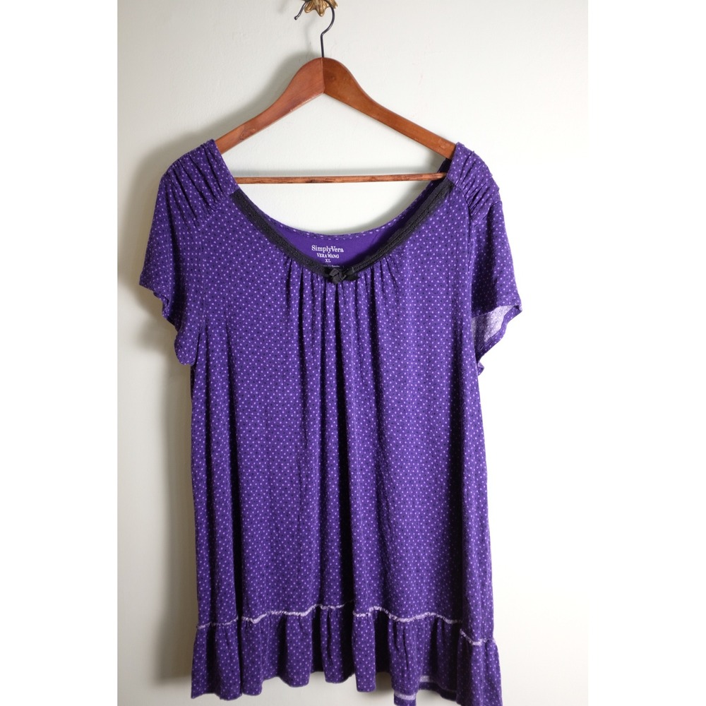 Simply Vera Vera Wang Purple Polka Dot Pajama Top Lace Trim Ruffle Hem XL